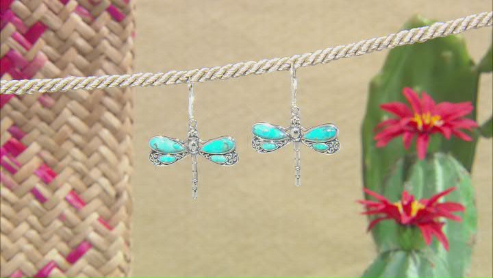Turquoise Rhodium Over Silver Dragonfly Earrings Video Thumbnail
