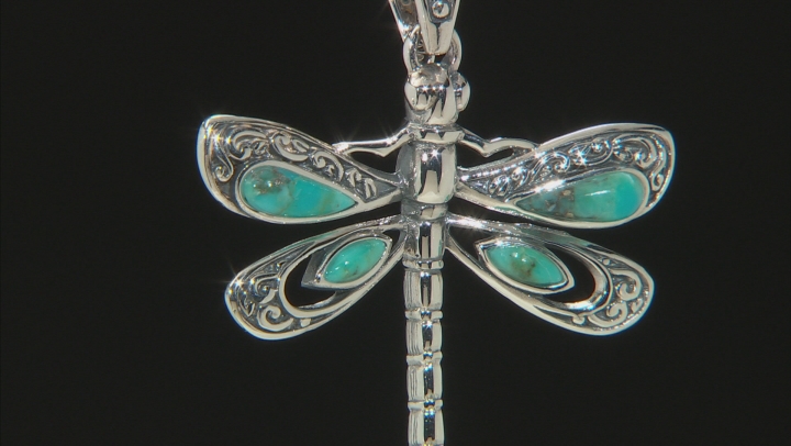 Turquoise Rhodium Over Silver Dragonfly Enhancer With Chain Video Thumbnail