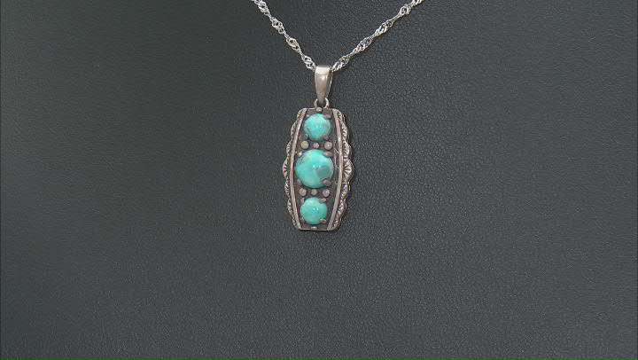 Round Blue Turquoise Rhodium Over Silver 3-Stone Pendant With 18" Chain Video Thumbnail
