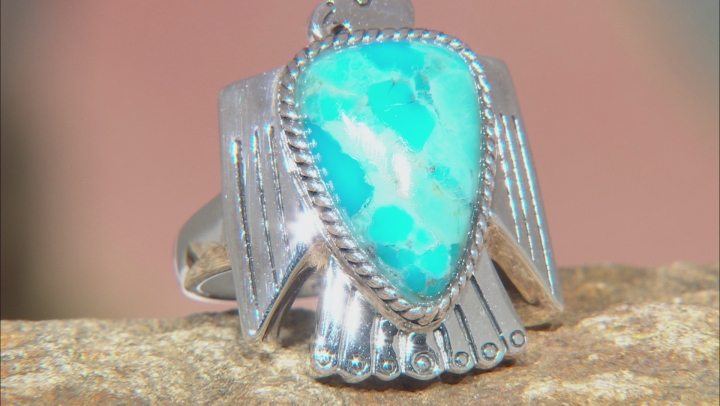 Blue Turquoise Rhodium Over Silver Eagle Ring