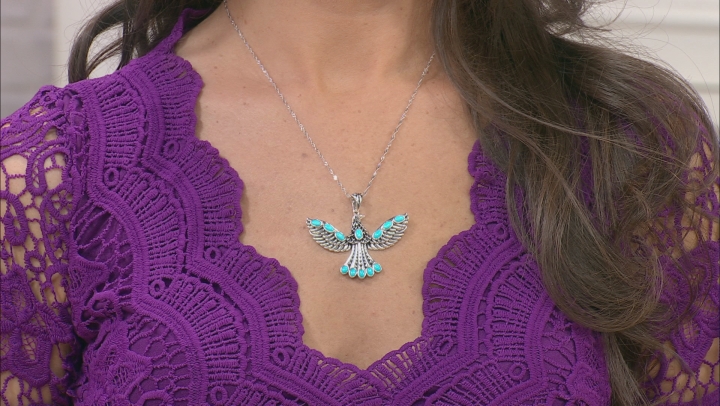Blue Sleeping Beauty Turquoise Rhodium Over Silver Eagle Enhancer with Chain Video Thumbnail