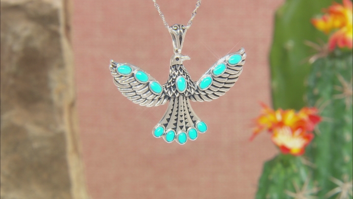 Blue Sleeping Beauty Turquoise Rhodium Over Silver Eagle Enhancer with Chain Video Thumbnail
