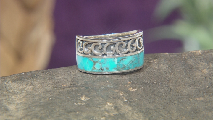 Blue Turquoise Rhodium Over Silver Inlay Ring Video Thumbnail