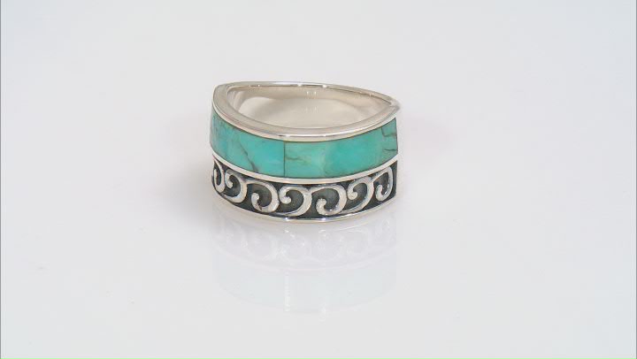 Blue Turquoise Rhodium Over Silver Inlay Ring Video Thumbnail