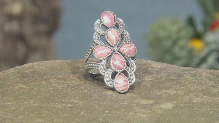 Pink Rhodochrosite Rhodium Over Silver Ring Video Thumbnail