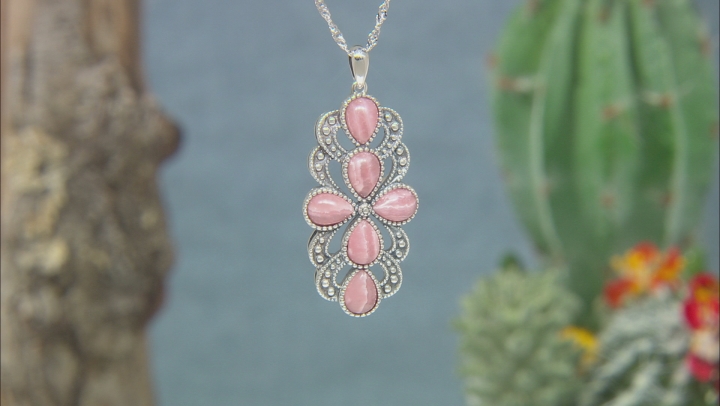 Pink Rhodochrosite Rhodium Over Silver Pendant with Chain Video Thumbnail