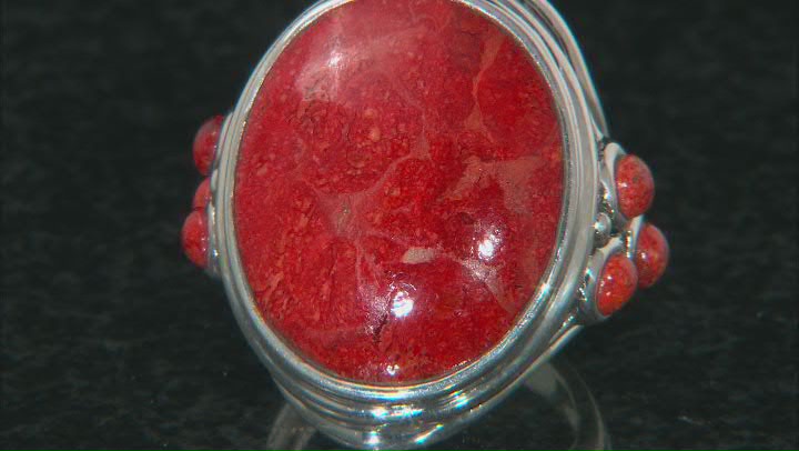 Red Coral Rhodium Over Sterling Silver Ring Video Thumbnail