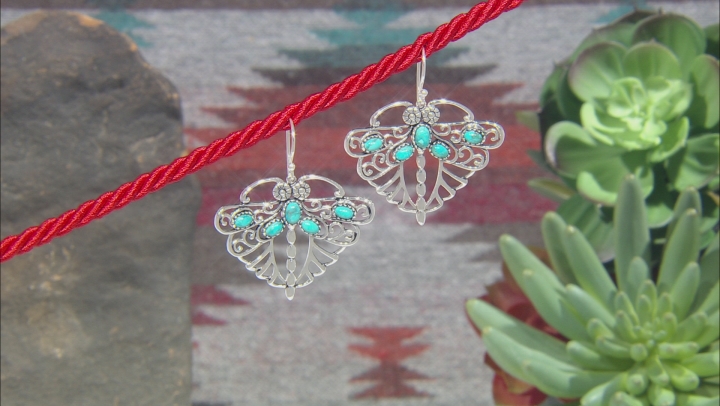 Blue Turquoise Rhodium Over Silver Dragonfly Earrings Video Thumbnail