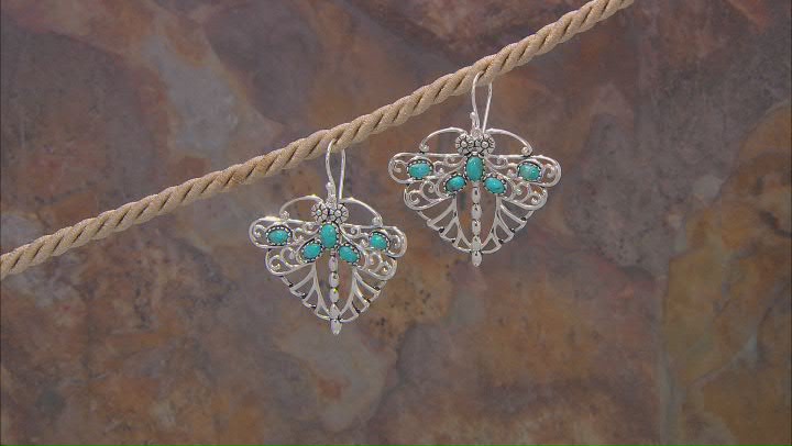 Blue Turquoise Rhodium Over Silver Dragonfly Earrings Video Thumbnail