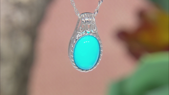Blue Sleeping Beauty Turquoise Rhodium Over Silver Pendant With 18" Chain Video Thumbnail