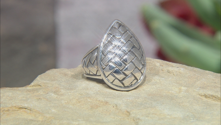 Rhodium Over Sterling Silver Basket Weave Ring Video Thumbnail