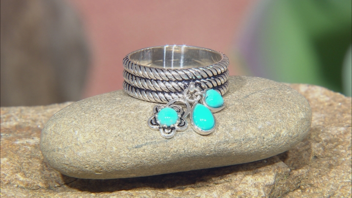 Blue Sleeping Beauty Turquoise Rhodium Over Silver 3- Stone Ring Video Thumbnail