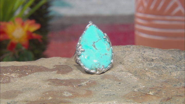 Blue Turquoise Rhodium Over Silver Ring 30x22mm Video Thumbnail