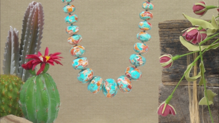 Blended Turquoise and Spiny Oyster Shell Rhodium Over Silver Necklace Video Thumbnail