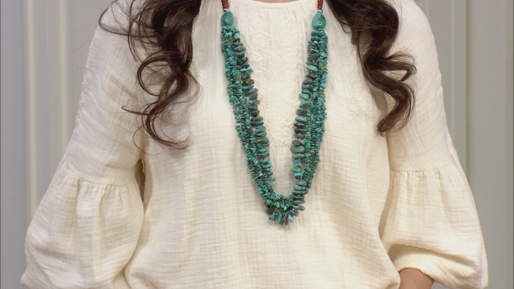 Blue Turquoise Chips Rhodium Over Silver Multi Strand Necklace Video Thumbnail