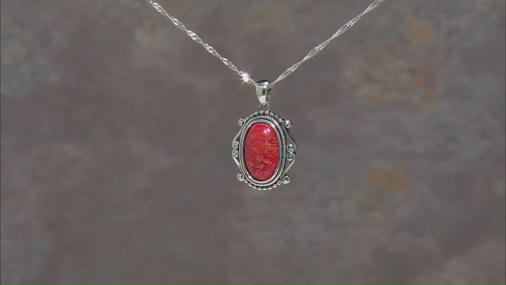 Red Sponge Coral Rhodium Over Silver Pendant with Chain Video Thumbnail