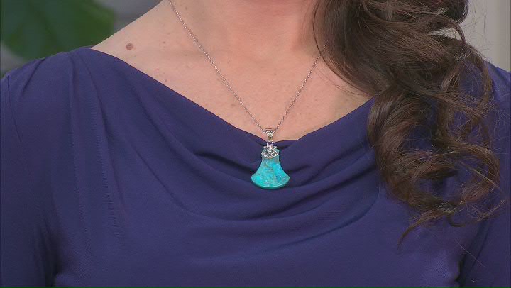 Blue Turquoise Rhodium Over Sterling Silver Enhancer with 18" Chain