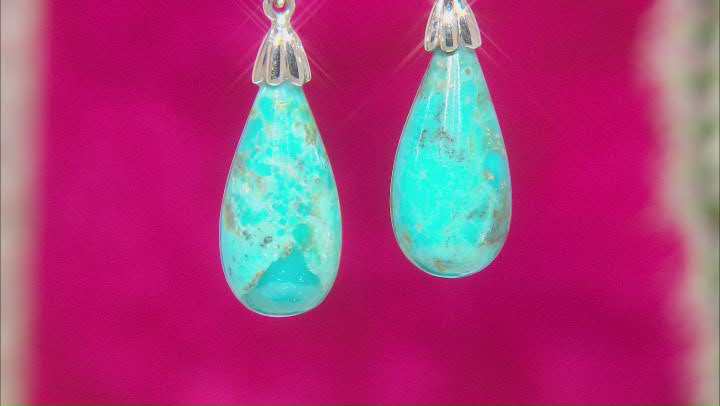 Blue Turquoise Rhodium Over Sterling Silver Drop Earrings