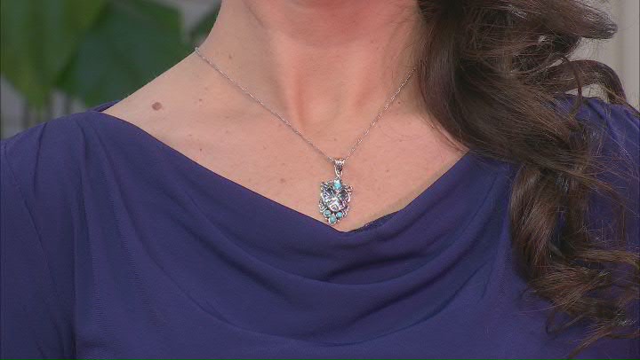 Blue Turquoise Rhodium Over Sterling Silver Turtle Enhancer with 18" Chain Video Thumbnail