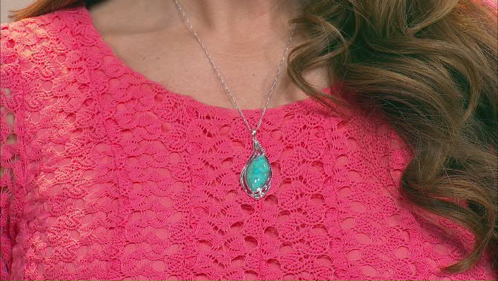 Turquoise Rhodium Over Sterling Silver Pendant With 18" Chain Video Thumbnail