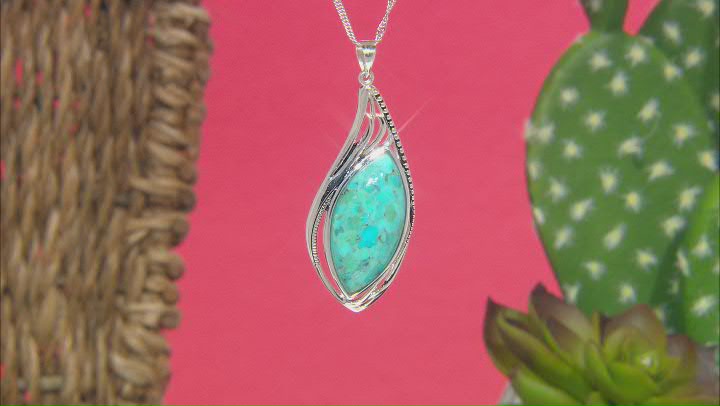 Turquoise Rhodium Over Sterling Silver Pendant With 18" Chain Video Thumbnail