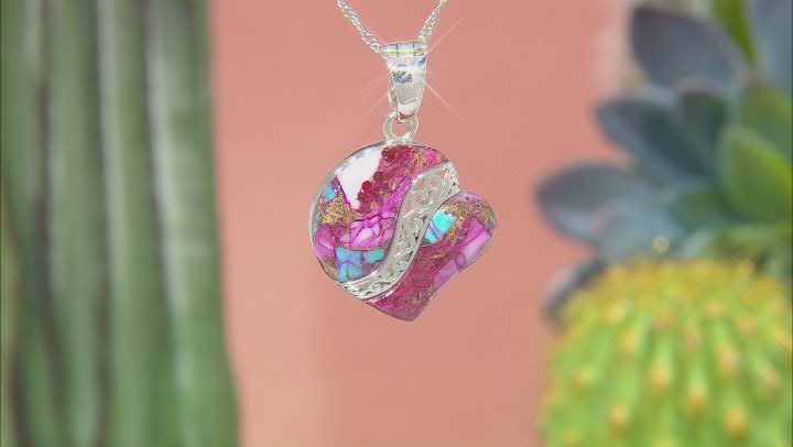 Blended Purple Spiny Oyster Shell & Turquoise Rhodium Over Silver Heart Enhancer with 18" Chain Video Thumbnail