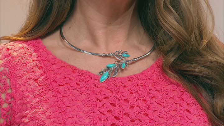Turquoise Rhodium Over Sterling Silver Collar Feather Necklace Video Thumbnail
