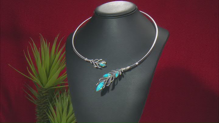 Turquoise Rhodium Over Sterling Silver Collar Feather Necklace Video Thumbnail