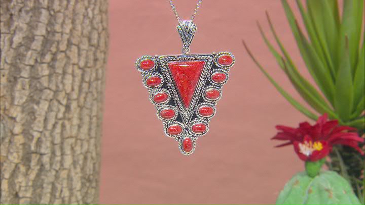 Red Sponge Coral Rhodium Over Sterling Silver Enhancer With 18"  Chain Video Thumbnail