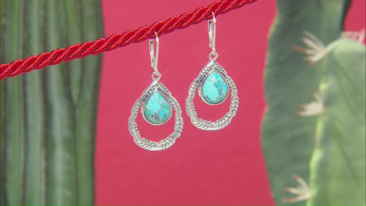 Pear Shaped Blue Turquoise Rhodium Over Silver Dangle Earrings Video Thumbnail