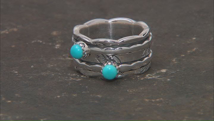 Blue Sleeping Beauty Turquoise Rhodium Over Silver Spinner Ring Video Thumbnail