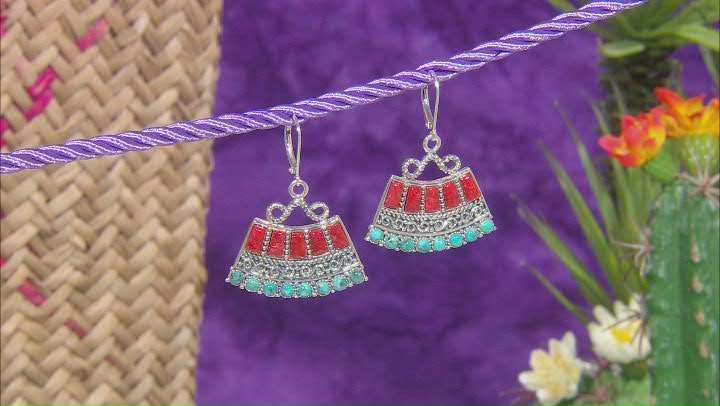 Blue Turquoise and Red Sponge Coral Dangle Earrings Video Thumbnail