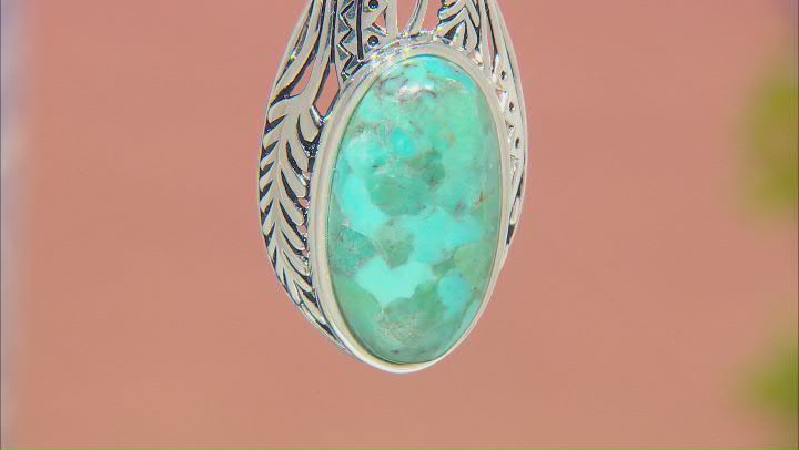 Blue Turquoise Rhodium Over Sterling Silver Pendant with 18" Chain