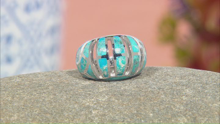 Freeform Blue Turquoise Rhodium Over Silver Inlay Ring Video Thumbnail