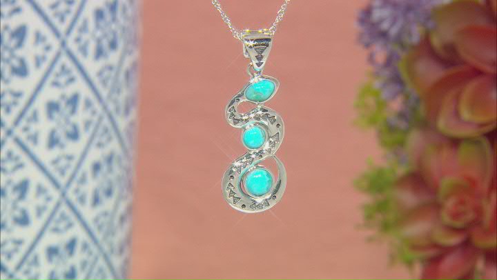 Blue Turquoise Rhodium Over Silver 3-Stone Snake Enhancer with 18" Chain Video Thumbnail