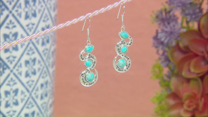 Blue Turquoise Rhodium Over Silver 3-Stone Snake Earrings Video Thumbnail
