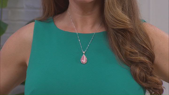 Pear Shaped Rhodochrosite Rhodium Over Silver Pendant with Chain Video Thumbnail