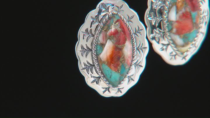 Blended Turquoise and Spiny Oyster Shell Rhodium Over Silver Earrings Video Thumbnail