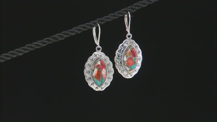 Blended Turquoise and Spiny Oyster Shell Rhodium Over Silver Earrings Video Thumbnail