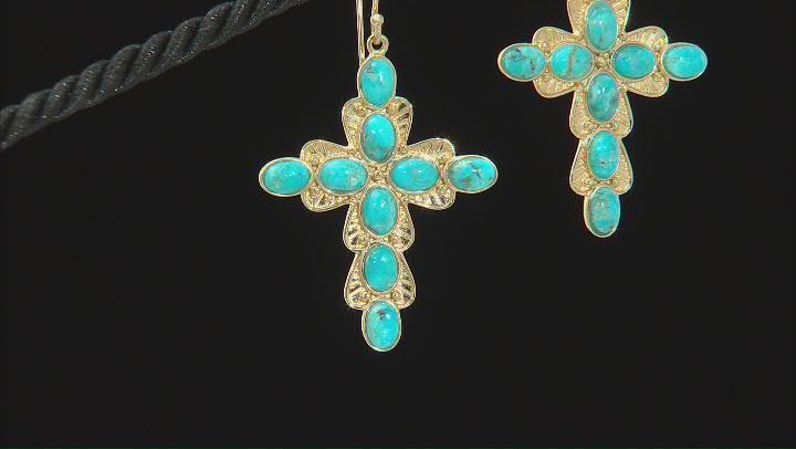 Blue Turquoise 18k Yellow Gold Over Sterling Silver Cross Earrings