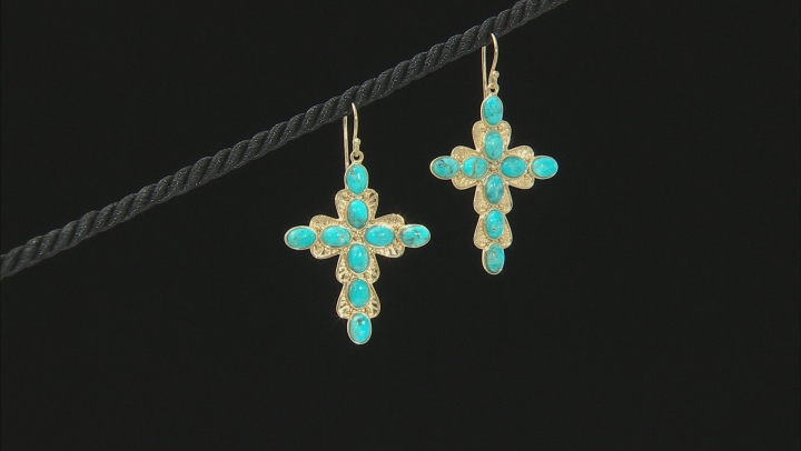 Blue Turquoise 18k Yellow Gold Over Sterling Silver Cross Earrings