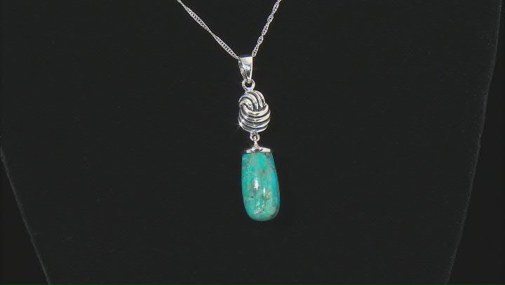 Fancy Cut Turquoise Rhodium Over Sterling Silver Drop Pendant with 18" Chain Video Thumbnail