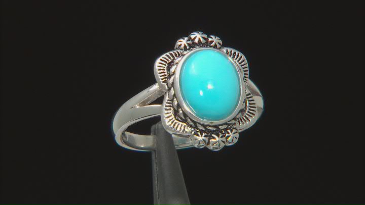 Blue Sleeping Beauty Turquoise Rhodium Over Sterling Silver Floral Design Ring Video Thumbnail