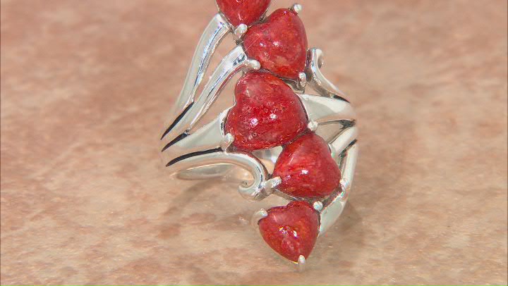 Red Sponge Coral Rhodium Over Sterling Silver Cluster Heart Ring Video Thumbnail