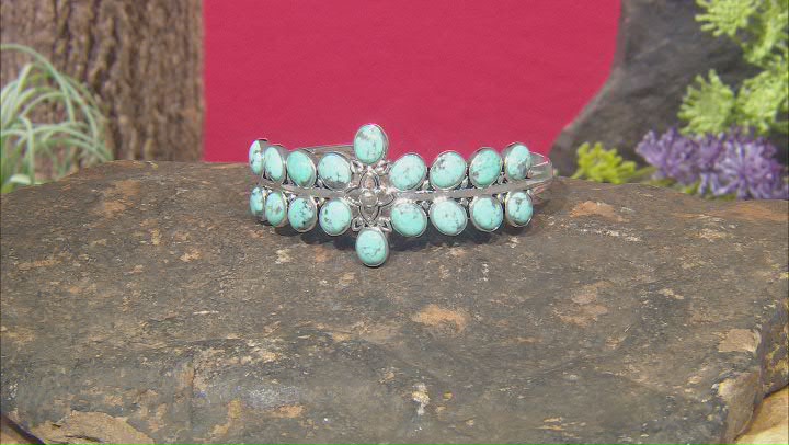 Blue Turquoise Rhodium over Sterling Silver Cuff Bracelet Video Thumbnail