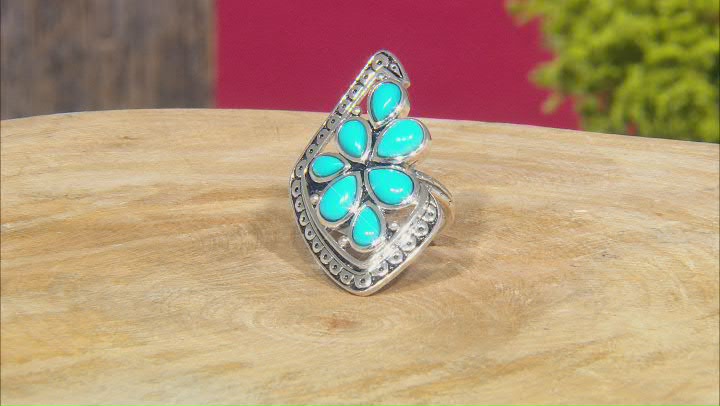 Sleeping Beauty Turquoise Rhodium Over Sterling Silver Cluster Ring