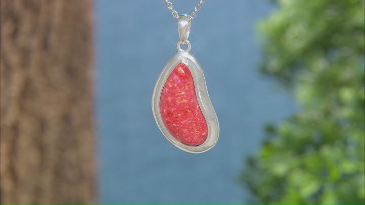 Red Sponge Coral Rhodium over Sterling Silver Pendant with Chain Video Thumbnail