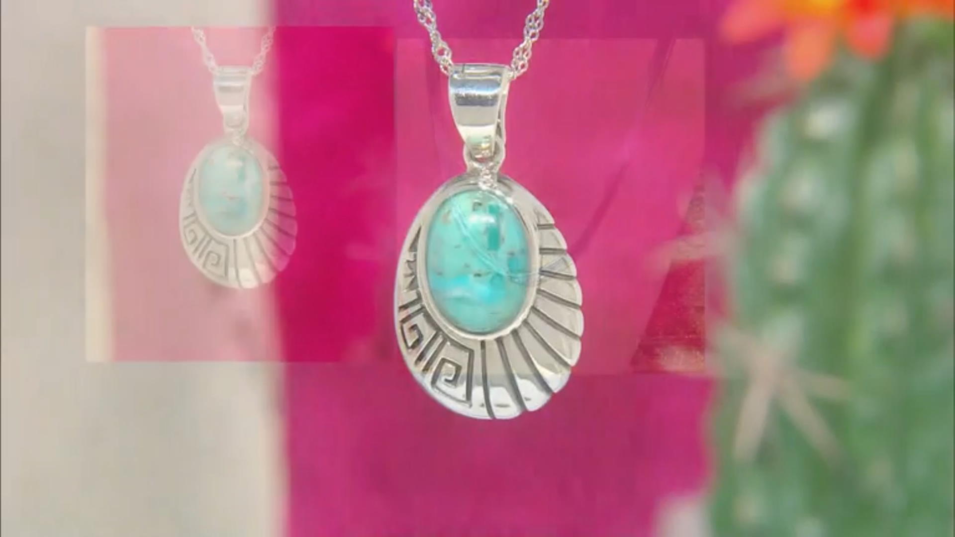 Blue Turquoise Rhodium Over Sterling Silver Enhancer with Chain Video Thumbnail