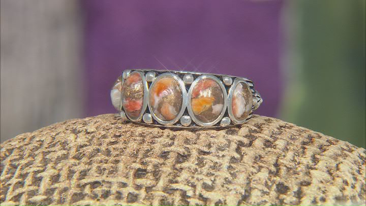 Spiny Oyster Shell  Rhodium Over Sterling Silver 5-Stone Ring Video Thumbnail