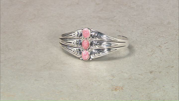 Oval Pink Rhodochrosite Rhodium over Sterling Silver 3-Stone Bracelet Video Thumbnail